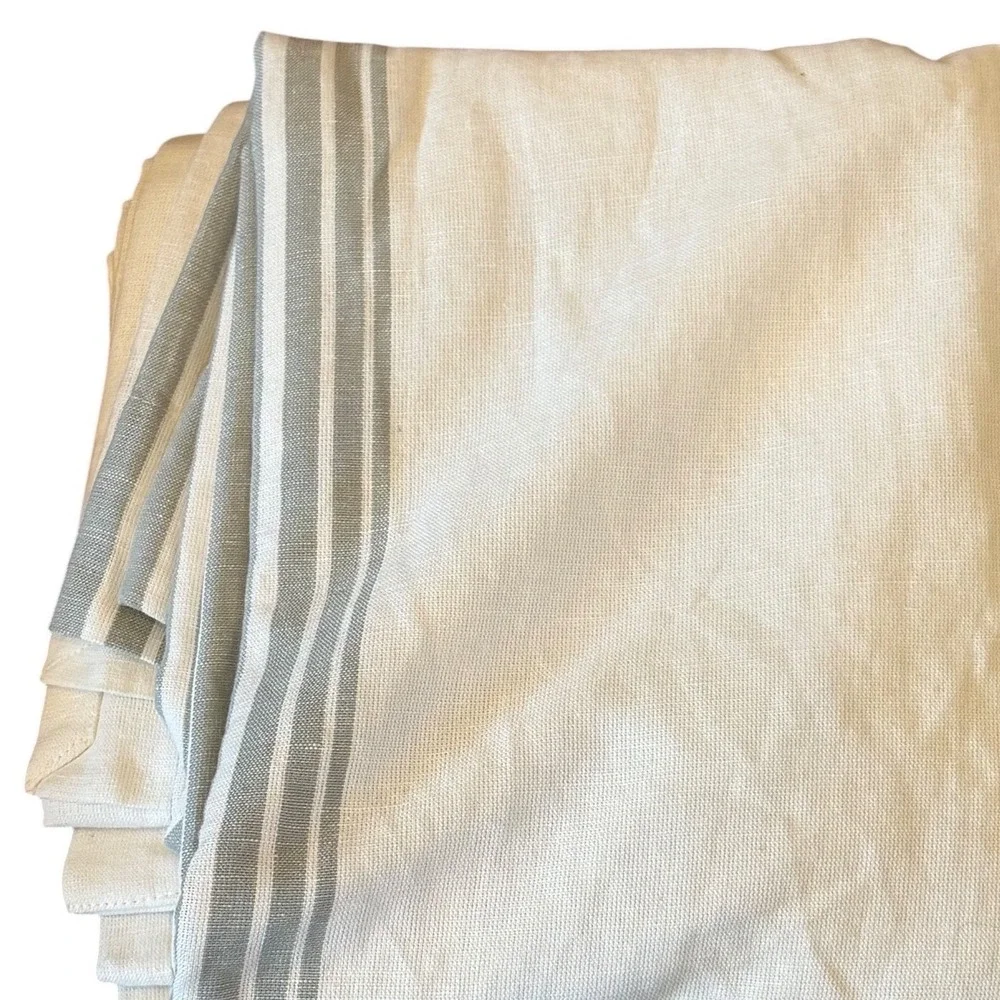 Quince Coastal Stripe Curtain Panel 48x96 Ivory Cotton Linen Room Darkening